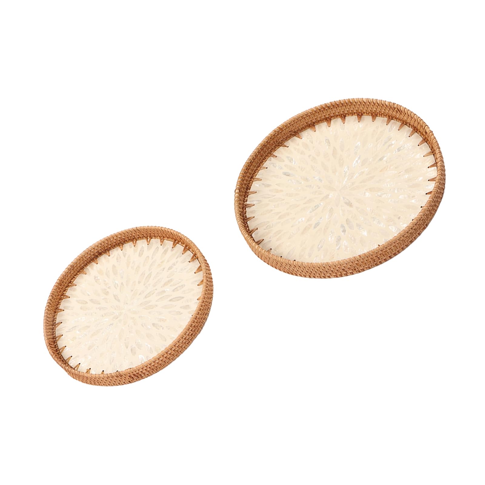 Juego de 2 bandejas de ratán tejidas a mano, diseño de peonía blanca, perfectas para decoración del hogar, cocina, fiestas y eventos, vajilla elegante