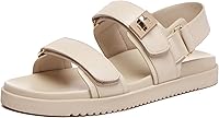 Rihero Women's Comfort Flat Sandals: Adjustable Double Strap, Leather Footbed, Non-Slip Slip-On for Beach & Casual Wear