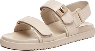 Rihero Women's Comfort Flat Sandals - Adjustable Double Strap Leather Footbed Slip-Ons