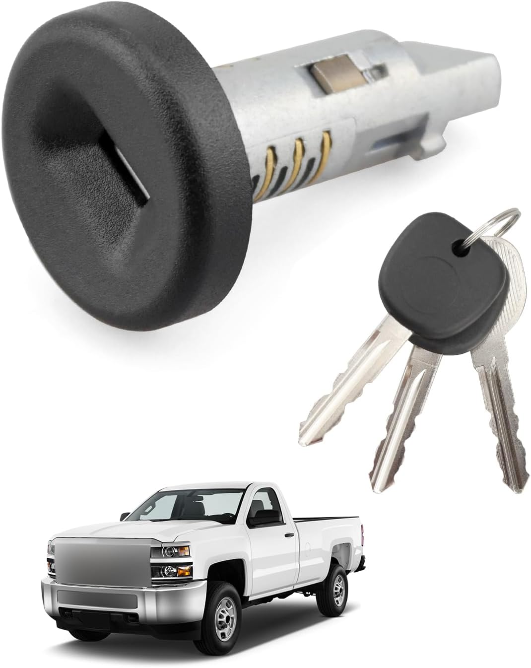 924-796 Ignition Lock Cylinder with Keys Fit for 2007-2014 Chevy Chevrolet Silverado Express GMC Sierra Yukon Cadillac Escalade Buick Some Models, Replacement 15919460, No Chip