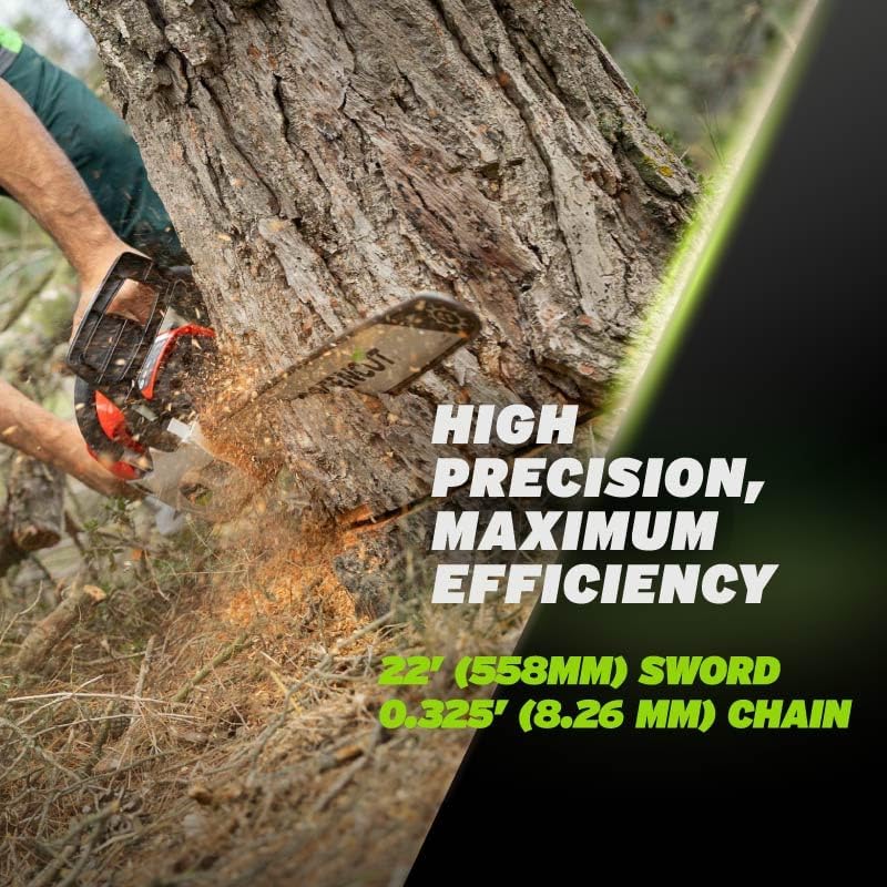 Chainsaw cutting through wood, highlighting high precision and maximum efficiency