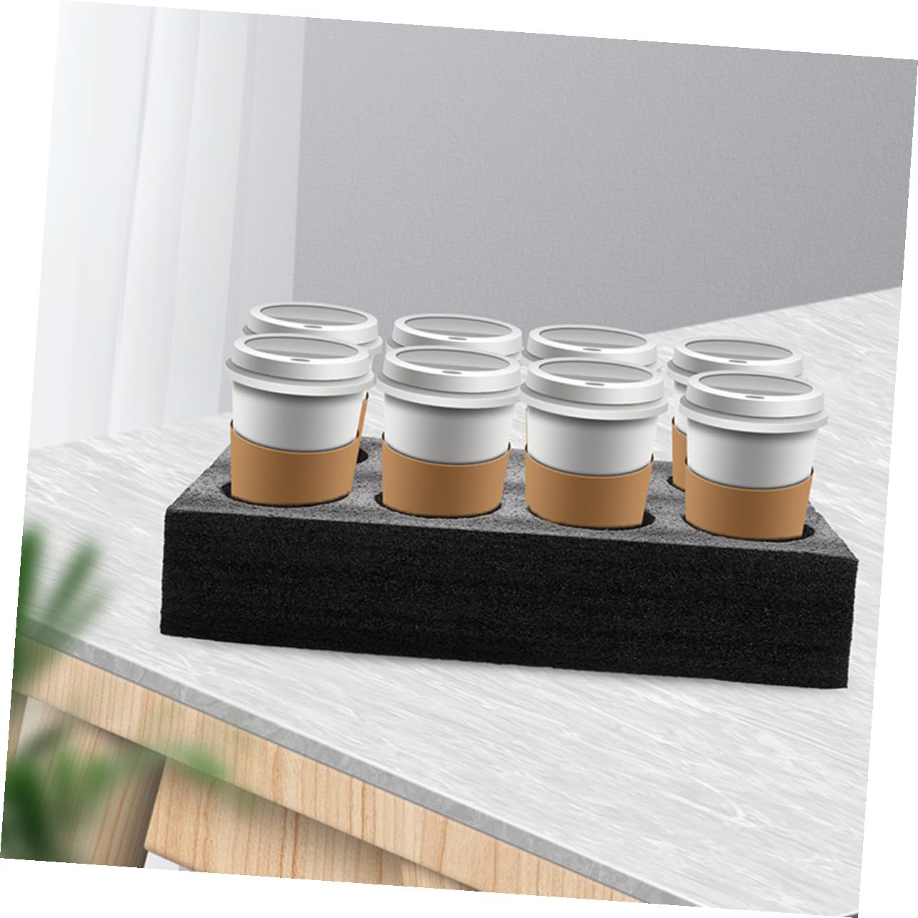 Porte-Gobelets à Emporter 8 Trous Lot de 2 Mousse Plateau de Transport pour Café Boissons Livraison Pique- Fête Support Stable pour Tasses