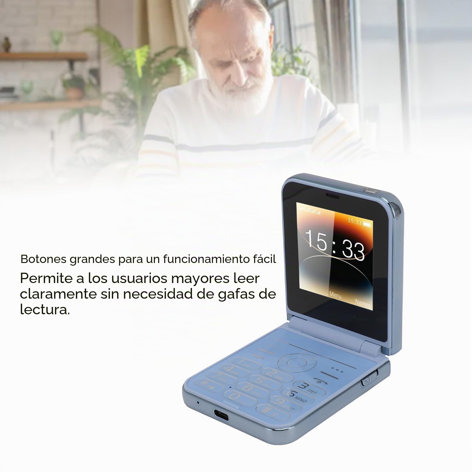 Bewinner Teléfono con Tapa Desbloqueado 2G para Mayores, Móvil con Botones Grandes y 4 SIM en Espera, Pantalla 2.6 Pulgadas (Azul)