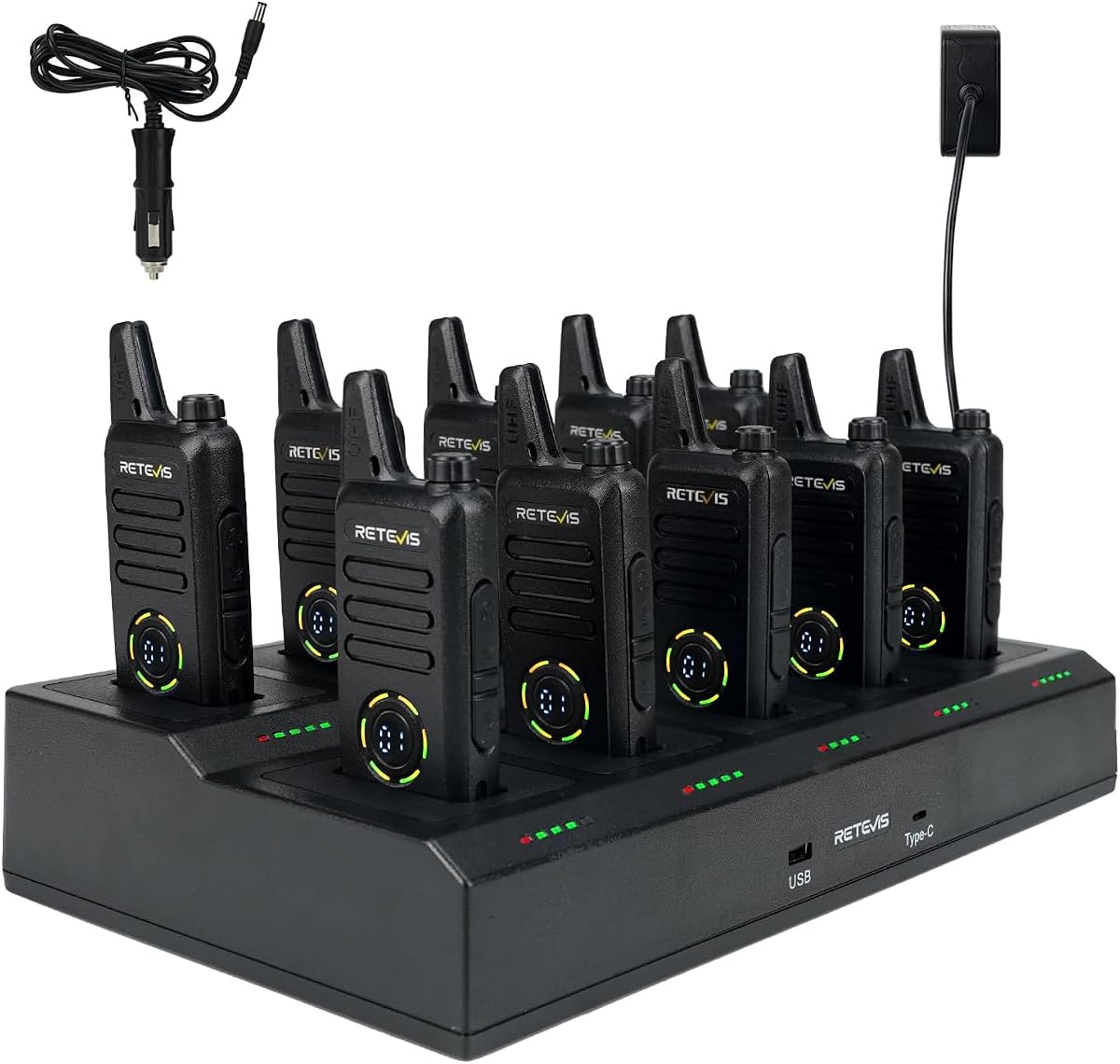 Retevis RT22S Walkie Talkies for Adults, Portable FRS Two-Way Radio 10 Pack | for Business, Retail School, Shatterproof Hidden Display, Compact & Lightweight, 22 Channel, Rechargeable 10-Way Charger