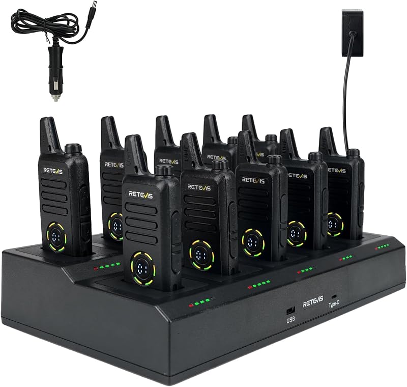 Retevis RT22S Walkie Talkies for Adults, Portable FRS Two-Way Radio 10 Pack | for Business, Retail School, Shatterproof Hidden Display, Compact & Lightweight, 22 Channel, Rechargeable 10-Way Charger