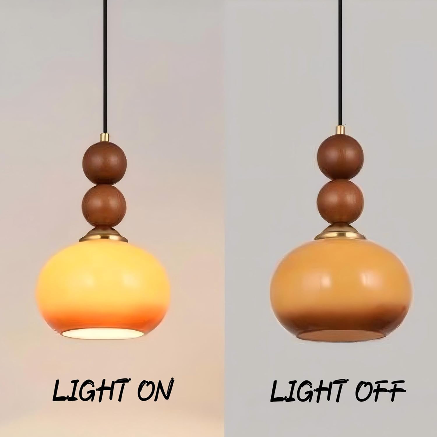 LIGHTLAND Orange Pendant Light, 1 Light Pendant Lamp with Glass Shade and 59.1 Inch Adjustable Hanging Wire for Bedroom, Living Room, Kitchen Island (1 Light)