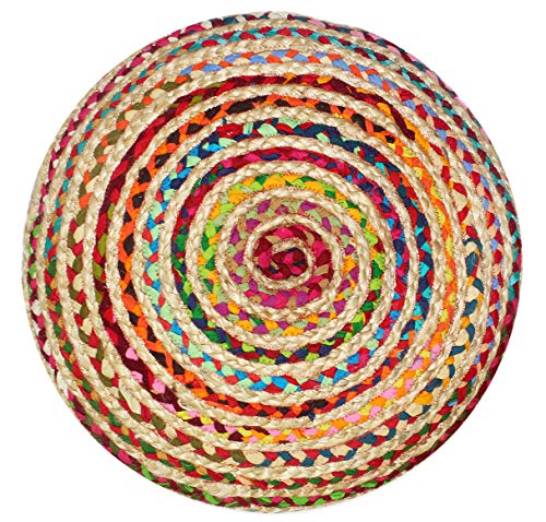Cotton Craft Jute Floor Pillow - Boho Rustic Meditation Accent Throw Pillow - Handwoven Braided Natural Jute Cotton Chindi Floor Seating - Living Room Farmhouse Zen Décor Gift -24" Round - Multi Color #TOP4