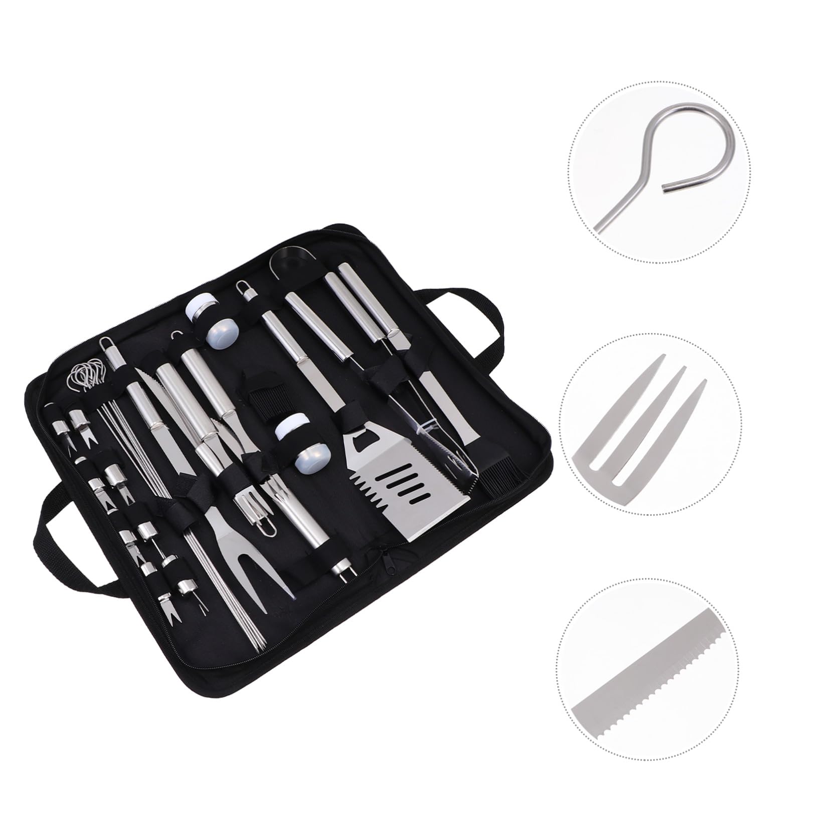 Utensili Barbecue in Metallo Resistente con Borsa Oxford Kit Completo Accessori Bbq per Grigliate Outdoor Strumenti Resistenti e Facili da Conservare