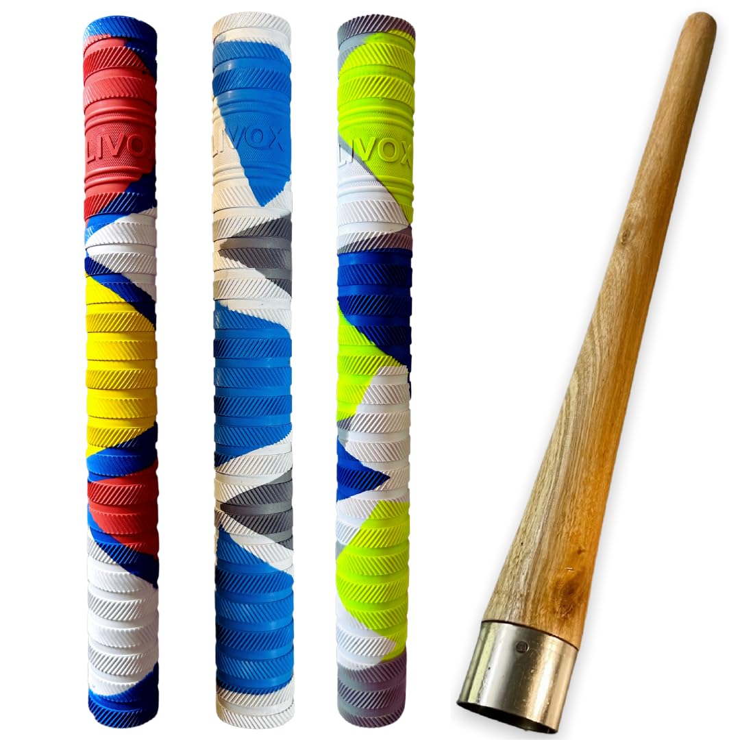 LIVOX Rubber Cricket Bat Handle Grip Cone Ultra Tacky for Better Shock Absorption Bat Gripper Cone Cricket Accessories for Boys Cricket Bat, 1 Wooden Cone & 3 Bat Grip (B0B5XTHK2X) Amazon Price History, Amazon Price Tracker