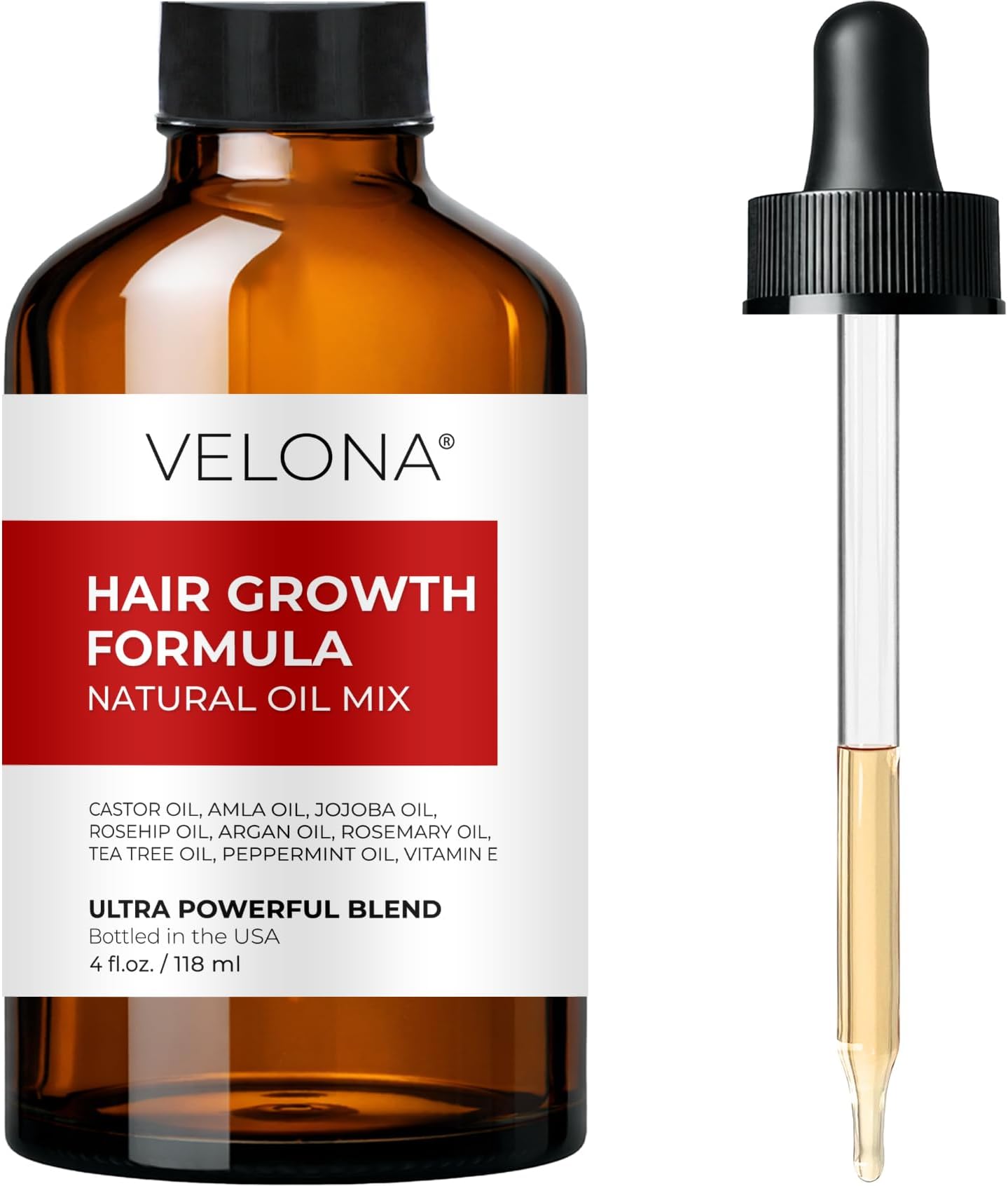velona Hair Growth Formula - 4 oz | Castor, Amla, Jojoba, Argan, Rosemary, Peppermint, Tea Tree Oils, Vitamin E | Natural Mix with Organic Carrier and Essential Oils