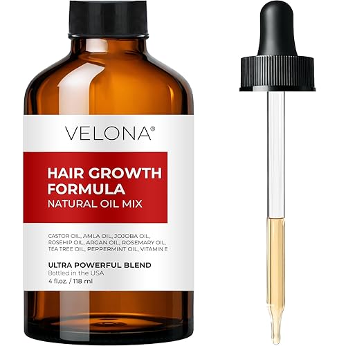 velona Fórmula para el crecimiento del cabello, 4 onzas, ricino, amla, jojoba, argán, romero, menta, aceites de árbol de té, vitamina E, mezcla