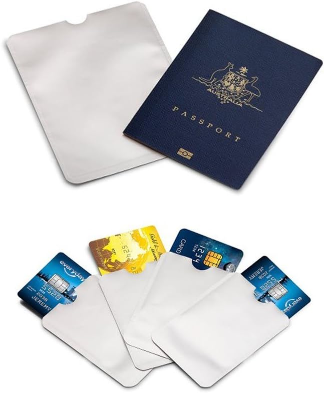 RFID Blocking Sleeve (4 Credit Card & 2 RFID Passport Sleeves) Identity Theft Protection Sleeves Case Holder, Anti Theft Travel Case Set - Slim Design for Wallet Pocket or Bag - Waterproof