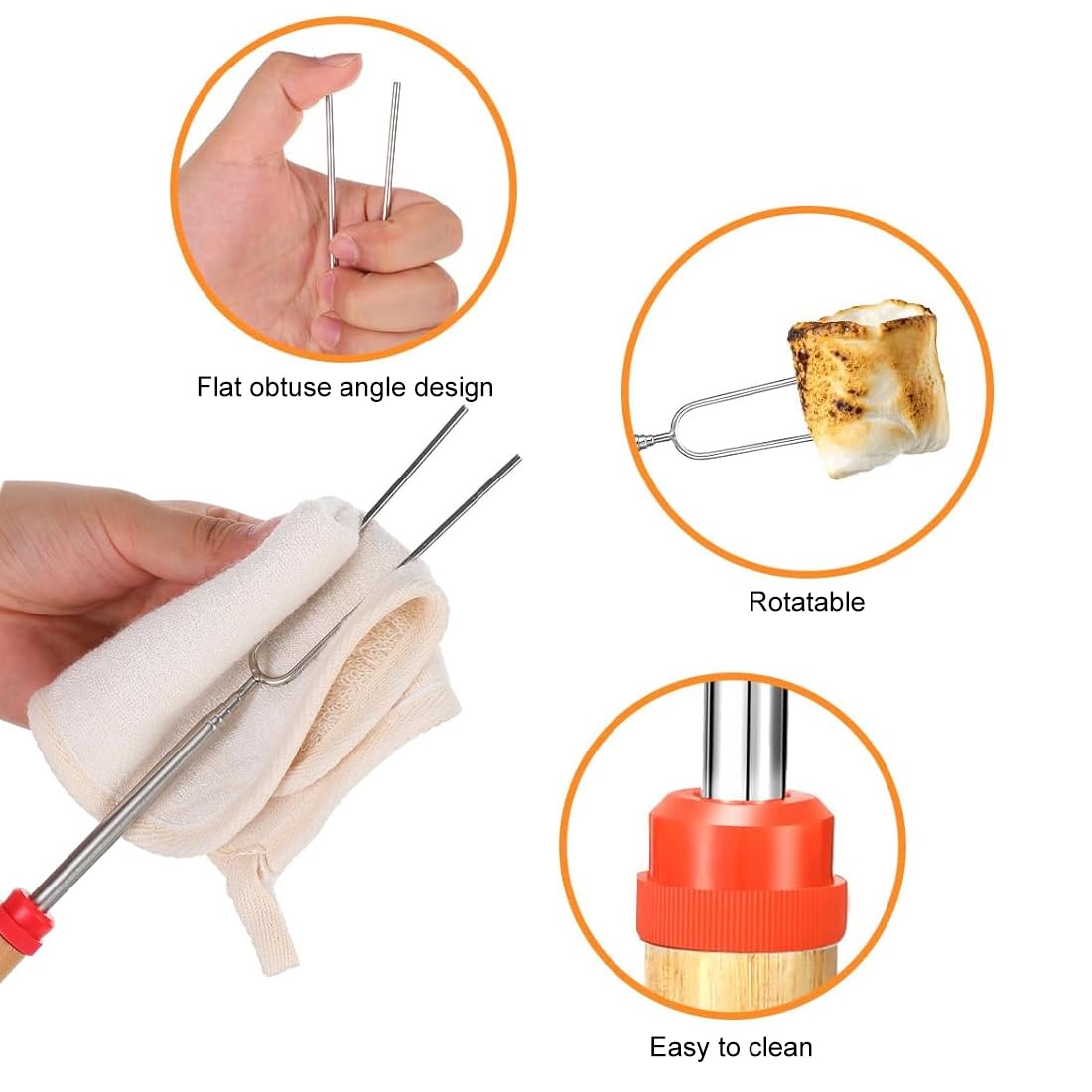 WeddHuis 4 Pezzi Spiedini da Grill Telescopici per Marshmallow, Bastoncini da Arrosto, Forchette da Campeggio, Spiedini da Fuoco in Acciaio Inox (Estensibili 31-81cm)