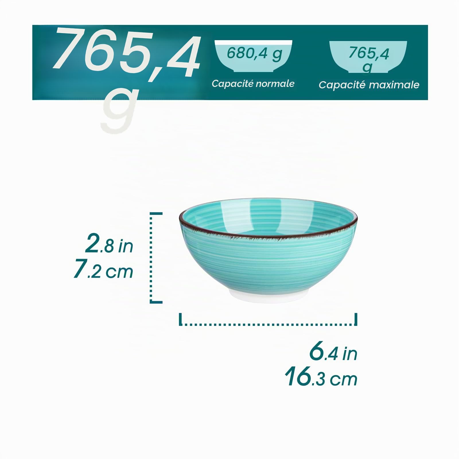 vancasso BONITA Lot de 6 Bols à Céréales En Grès，820ml, 16.3cm x 7.2cm, Bols à Soupe Ramen Passent Au Lave-Vaisselle Et Au Micro-Ondes