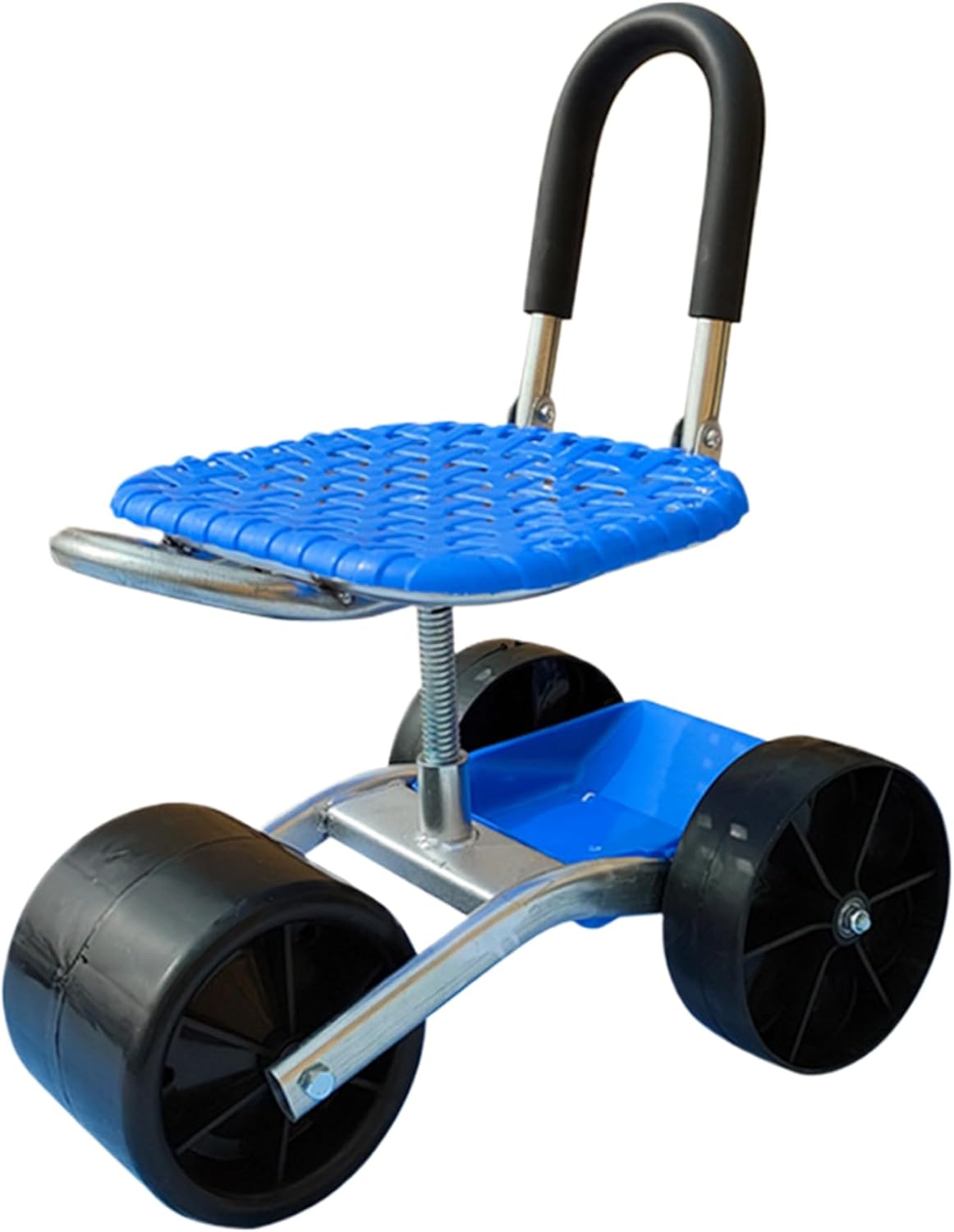 Garden Seat with Wheels, 360° Swivel＆Adjustable Height Garden Stool with Wheels, Heavy Duty Rolling Seat with Foldable Backrest and Storage Basket for Patio Yard Outdoor, Tools