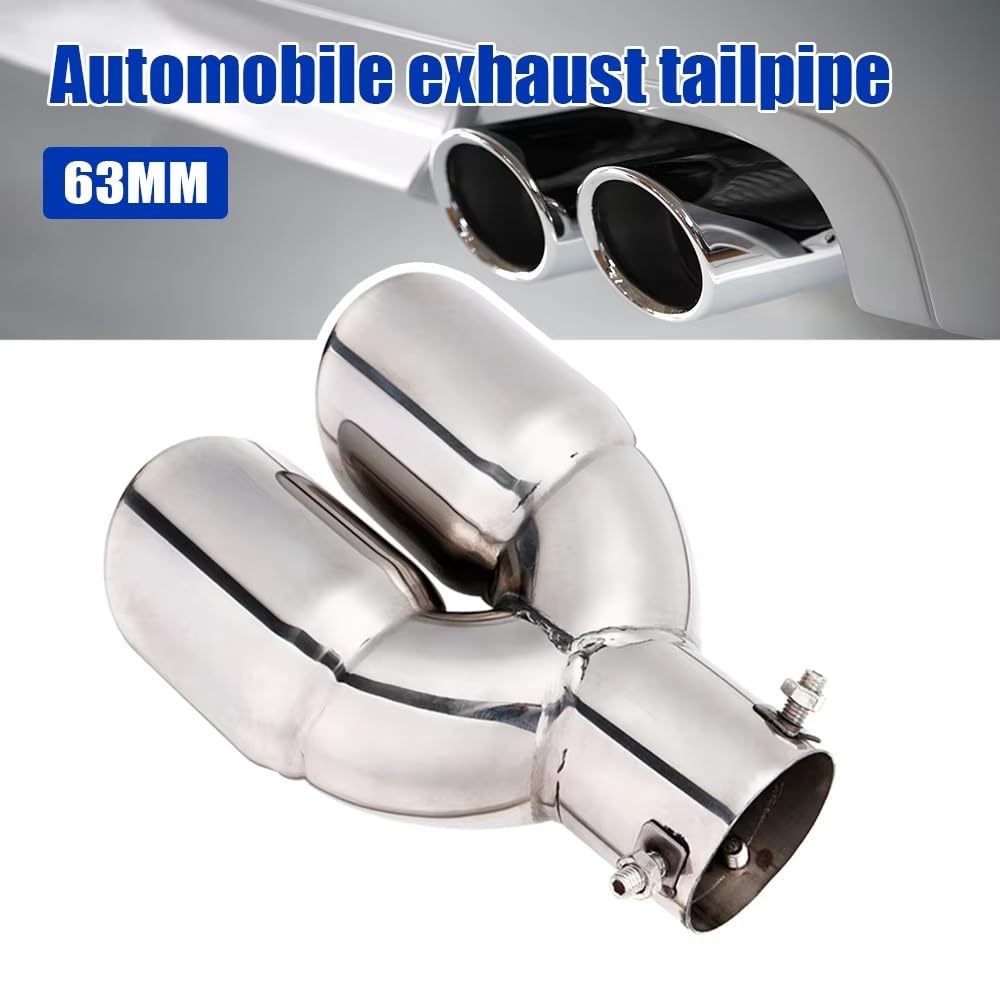 Silenziatore Scarico 63mm Doppia Uscita In Acciaio Inossidabile Cromato Marmitta Per Auto Tubo Scarico Punta Fine Rivestimento Modificato Coda Gola Fodera Tubo Scarico Per Auto