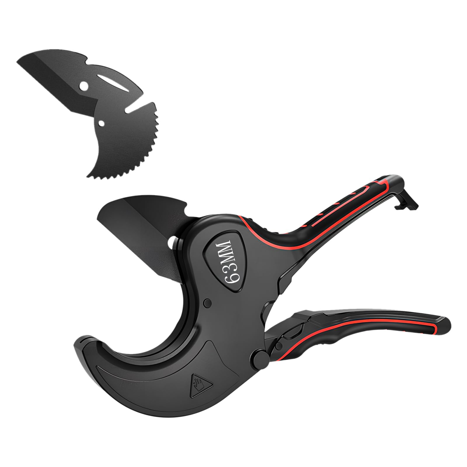 Máquina cortadora de tubos, cortatubos pvc 63 mm, Cortatubos de plástico con trinquete y autobloqueo, Adecuada para tubos de PVC, PEX, PPR, PE, PP