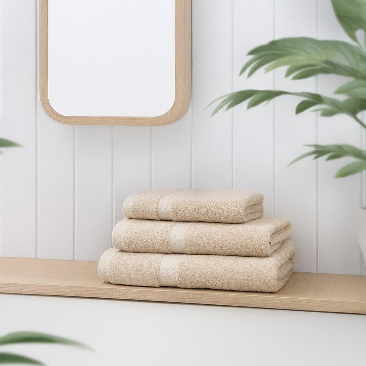 Juego de 8 Toallas de Ducha Color Beige 100% algodón Rizo de 140x70 cm | Tejido suave de gran gramaje con alta absorción. Aptas para lavadora, de uso diario.