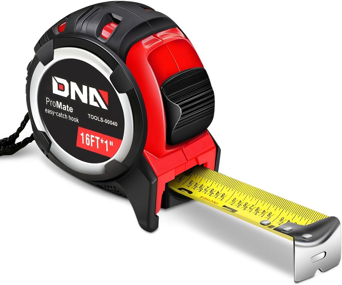 DNA Motoring TOOLS-00040 Heavy Duty Steel Blade Imperial Measuring Tape - 16 ft. Tape Reel with 1/8 inch Graduations, Push Button Lock