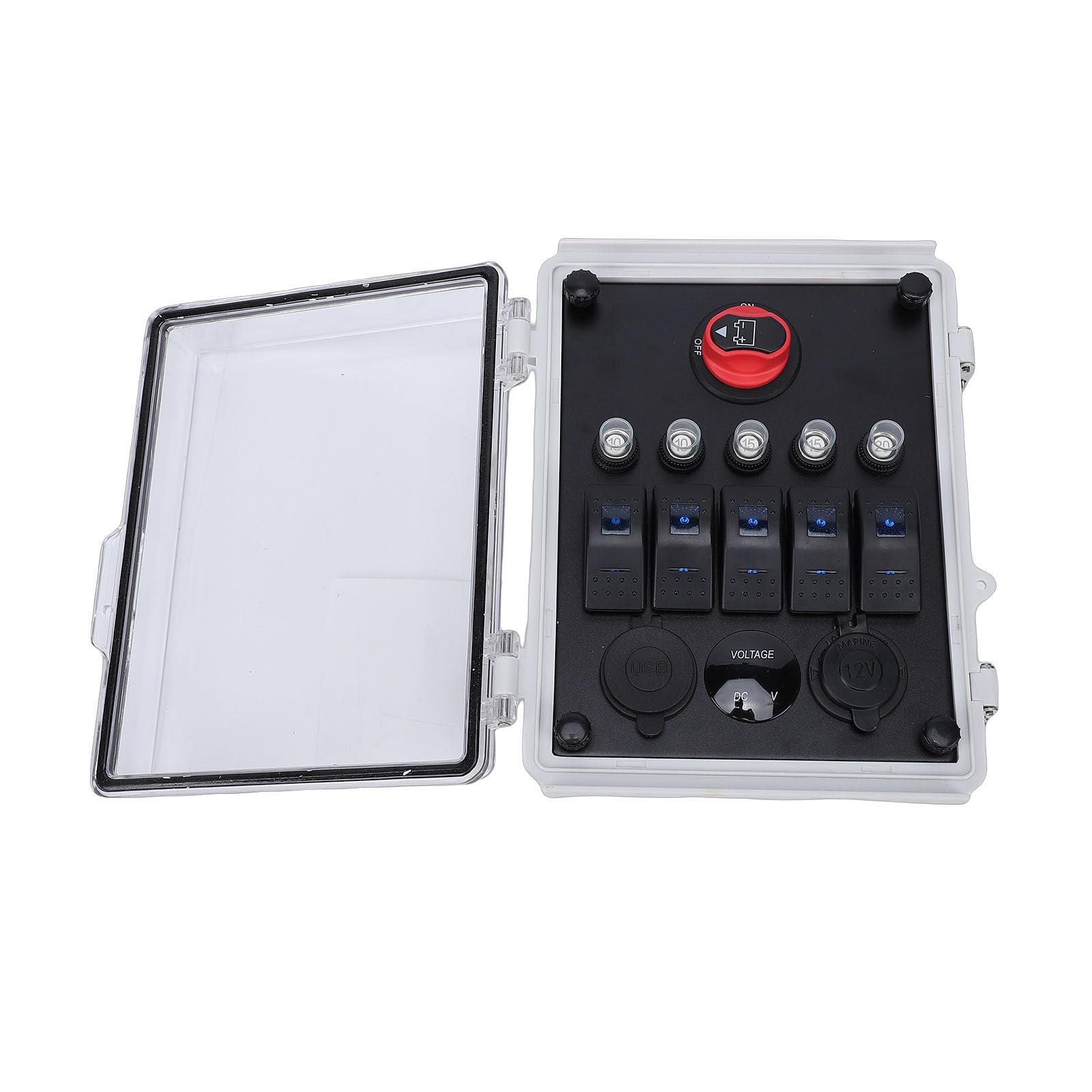 Asixxsix Panel de Interruptores Marinos, IP67, Resistente Al Agua, Caja de Interruptores Basculantes de 5 Bandas, 20 A, con Cargadores PD USB Duales, Enchufe para Encendedor de Cigarrillos,