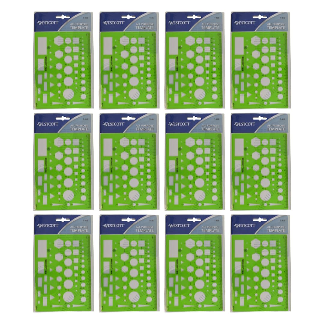 Westcott T-816 All-Purpose Technical Drawing Template, 12 Count