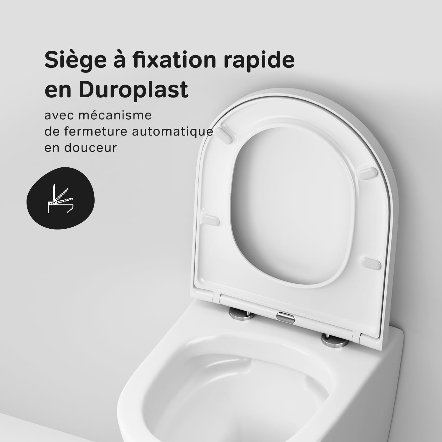AM.PM Flash - WC Suspendu Sans Bride, Sans Rebord, Cuvette WC Suspendu Complet Kit, Abattant WC avec Amovible Softclose, Fixation Invisible, Toilette Suspendu Mural en Céramique, Blanc, 39 cm