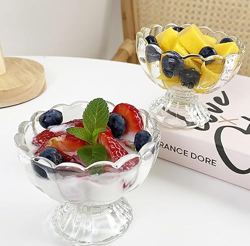 Miniatura 7 de Lawei Paquete de 6 cuencos de vidrio para postre – Tazas de vidrio para helado de 4 onzas, mini cuencos de postre con patas para postre, helado,