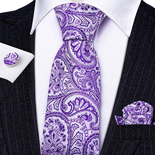 Image of Barry.Wang Paisley Tie Fashion Set Hanky Cufflinks Neckties for Men Woven Silk