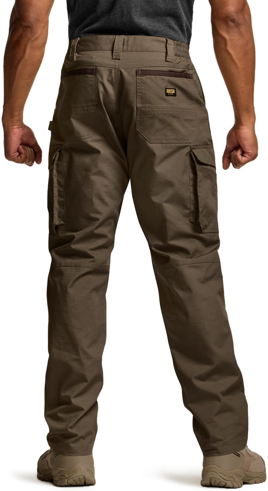 Close-up of the ripstop fabric texture on CQR Men's Quick Dry Work Pants.