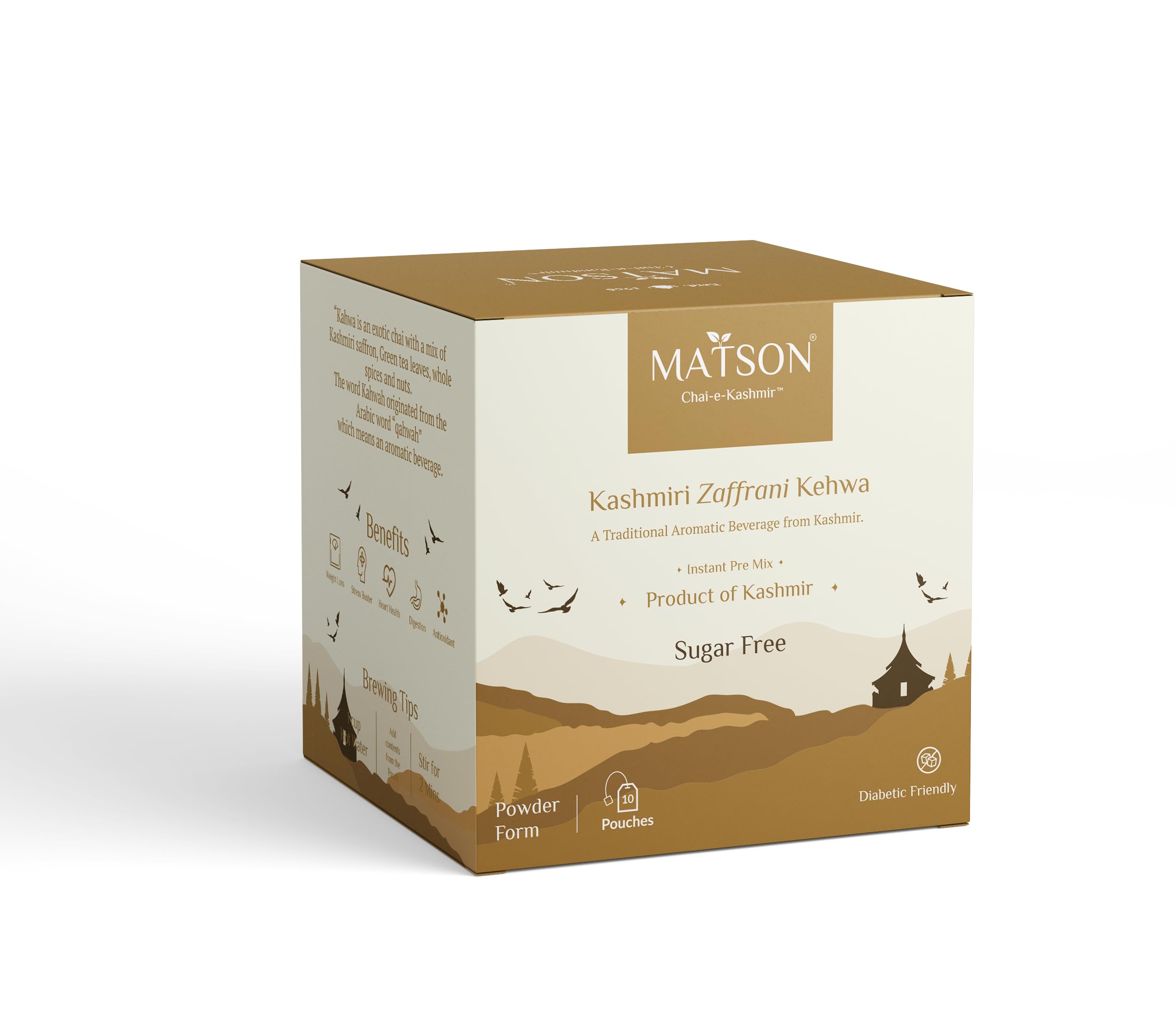Matson Kashmiri Zaffrani Sugarfree Kehwa Instant Pre Mix Pouch (10x8gm) | Kashmir Qahwa | Zaffrani Kehwa | Shahi Kehwa | Aromatic Beverage | Saffron Tea
