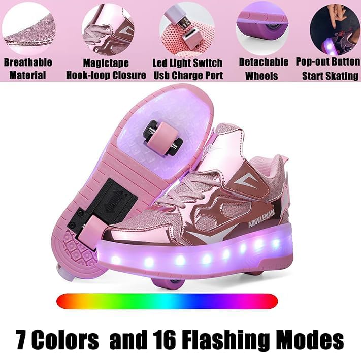 Image of Ylllu Kids LED Roller Skate Shoes with Wheel Light up Roller Shoes Gift for Girls Boys Children