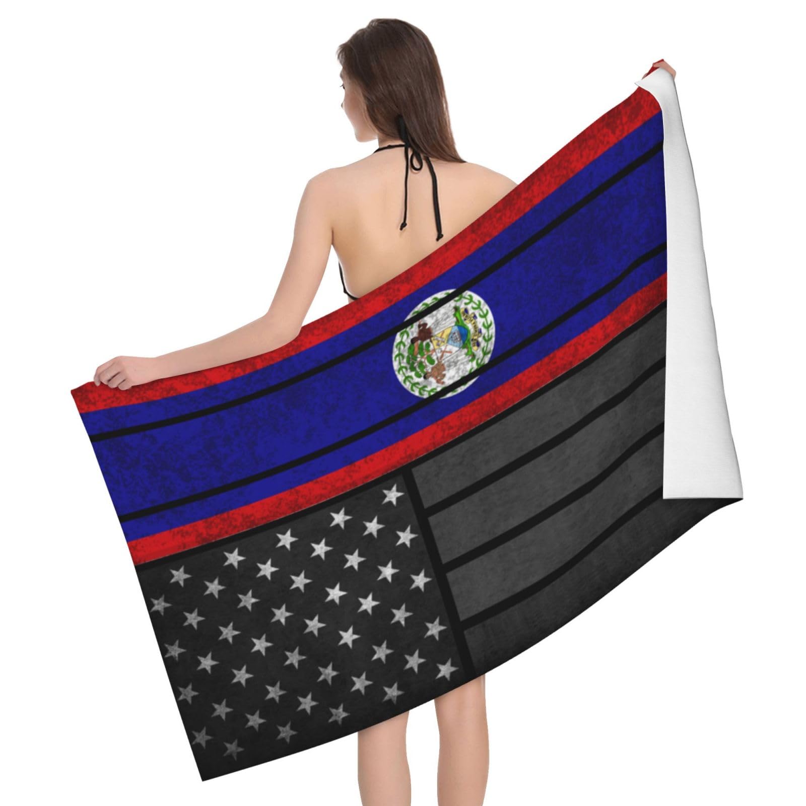 HLBSDM Microfiber Vintage Belize Belizean and America Flag Beach Towel Quick Dry Soft Sand Free Beach Towels for Pool Swim Beach Lightweight Thin Towels