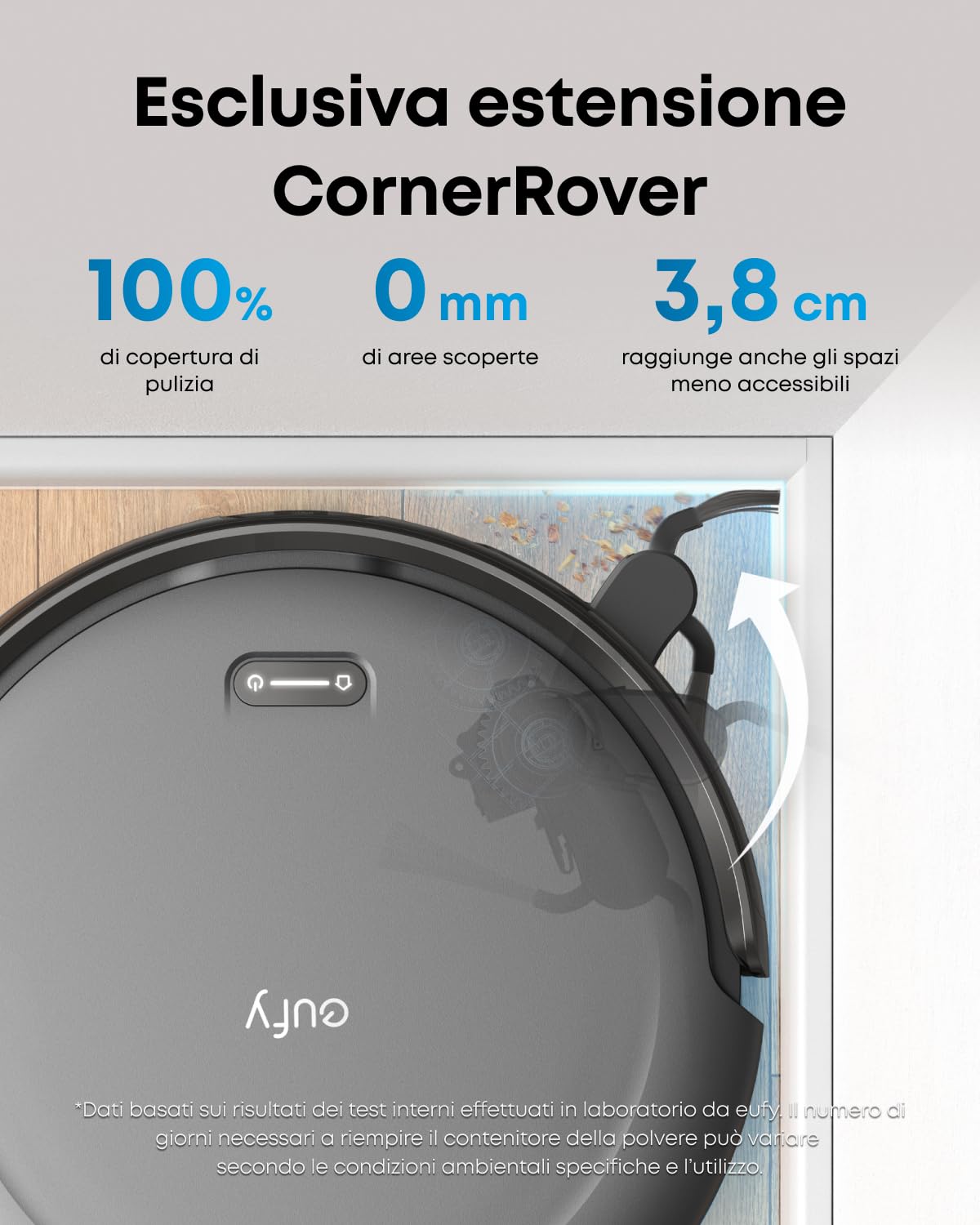 eufy C10 Robot Aspirapolvere con Stazione Aspirazione Automatica | Design ultra piatto 7,2 cm, Pulizia tappeti, Spazzola estensibile angoli, Svuotamento auto, Navigazione laser.