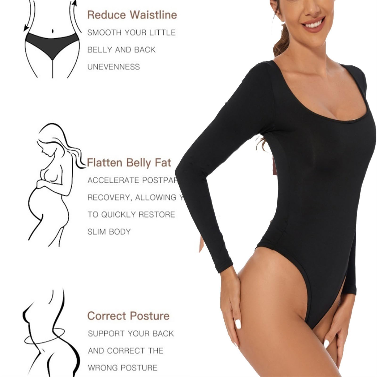 LYGBAOFUL Damen-Body mit quadratischem Ausschnitt und Langen Ärmeln, Basic, schmale Passform, leichtes Oberteil, sexy Body, Anzü, Hemd für Herbst und Winter