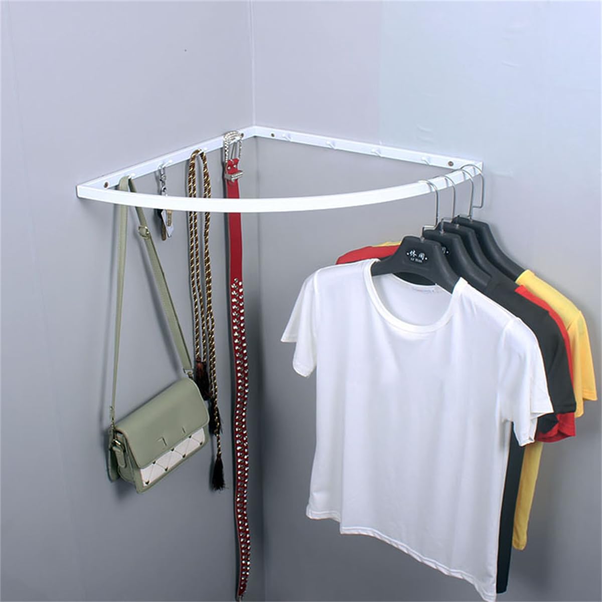 Barre de Suspension d'angle, Porte-vêtements en Tuyau Industriel, Cintre Mural en Fer pour vêtements d'angle, Porte-vêtements en Tuyau Suspendu Peu encombrant,Blanc,30x30cm