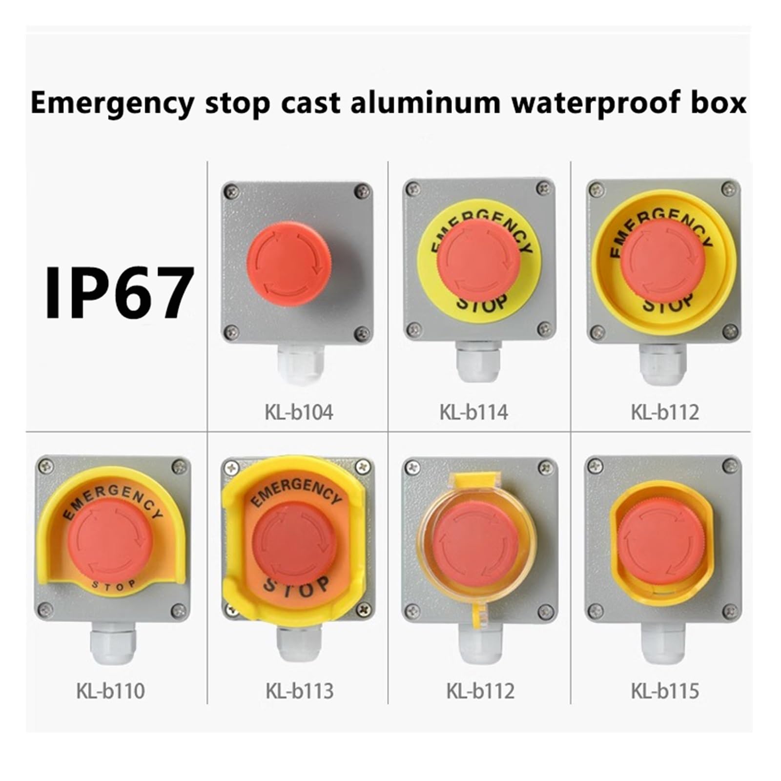 PRIFO Cast Aluminum Emergency Stop Button Switch with Protective Cover Elevator Emergency Stop Metal Control Box Waterproof Protective(6)