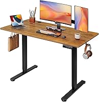 DEVAISE 48 Inch Electric Standing Desk - Adjustable Height Sit-Stand Desk with 3 Memory Presets, LED Touchscreen & Hook, Rustic Brown Home Office