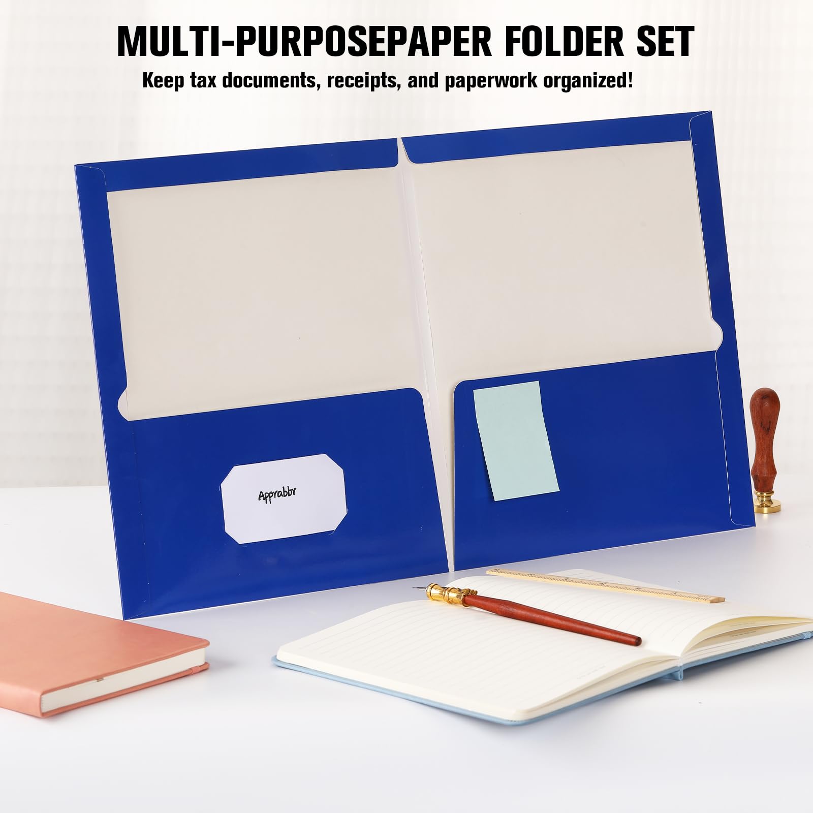 100 Stück Ordner mit zwei Fächern für Briefgröße, glänzendes blaues Papier