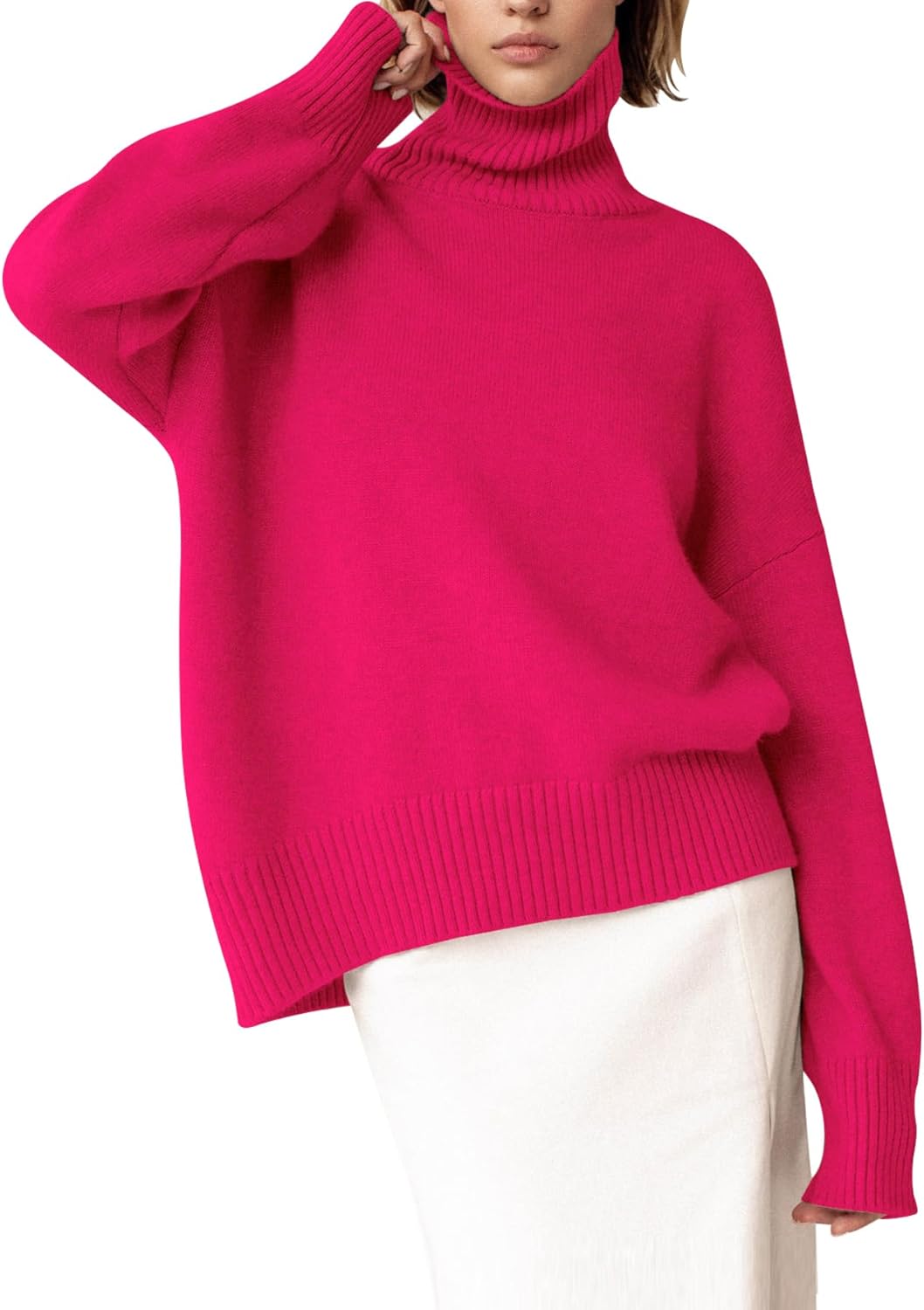 YKR Women's Turtleneck Sweater Chunky Long Sleeve Knitted Pullover High Low Hem Trendy 2025 Fall Winter Basic Jumper Top
