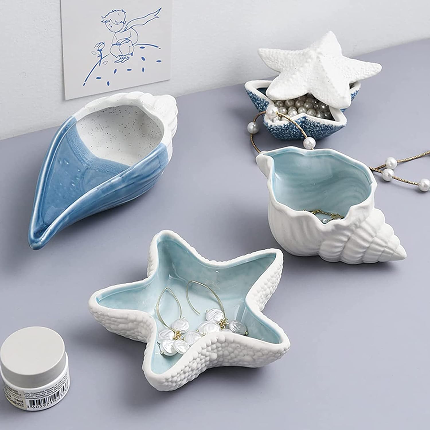 Starfish Jewelry Dish Tray - Ceramic Ring and Trinket Holder - Ocean Style Table Decoration for Earrings and Candy Storage - Image 2