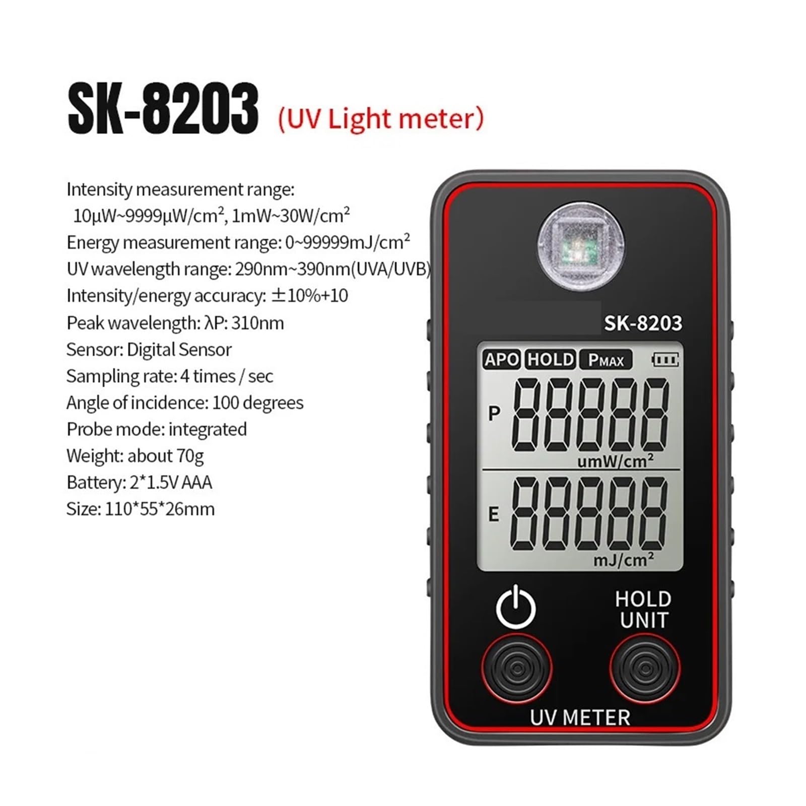 UV-Messgerät, Digitales UV-Illuminometer, professioneller UV-Tester, Ultraviolettmessrät, UVB-Messung, tragbarer Photometer, Uveometro-Detektor,Kalibrierte Messwerte