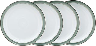 Regency Green Dinner Plates Set of 4 - Dishwasher Microwave Safe Crockery 26.5cm - Green, White Ceramic Stoneware Tableware - Chip & Crack Resistant Large Plates