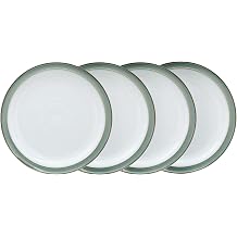Denby - Regency Green Dinner Plates Set of 4 - Dishwasher Microwave Safe Crockery 26.5cm - Green, White Ceramic Stoneware Tableware - Chip & Crack Resistant Large Plates