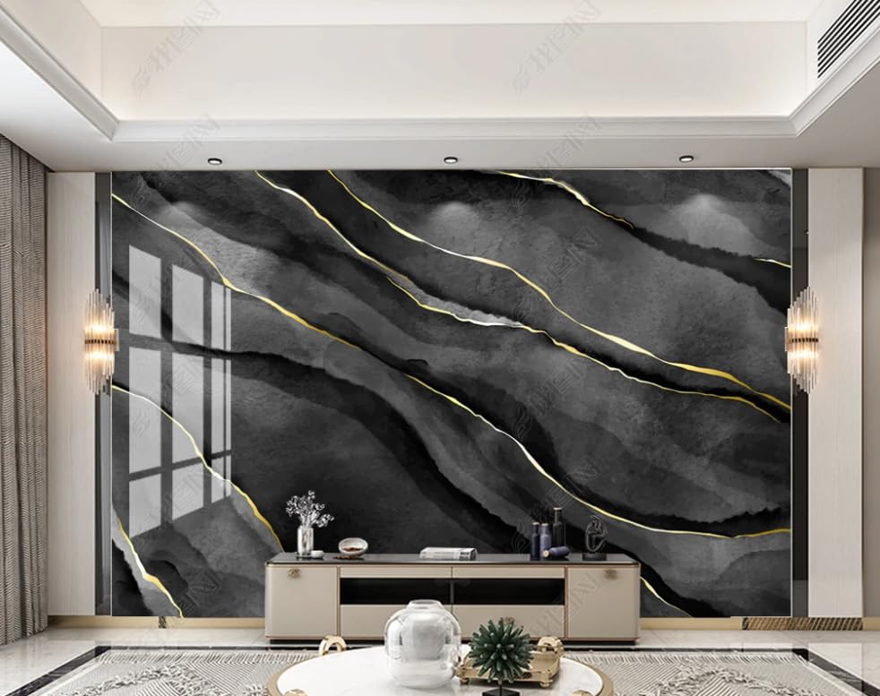 Papier peint marbre noir poster géant mural pour salon chic