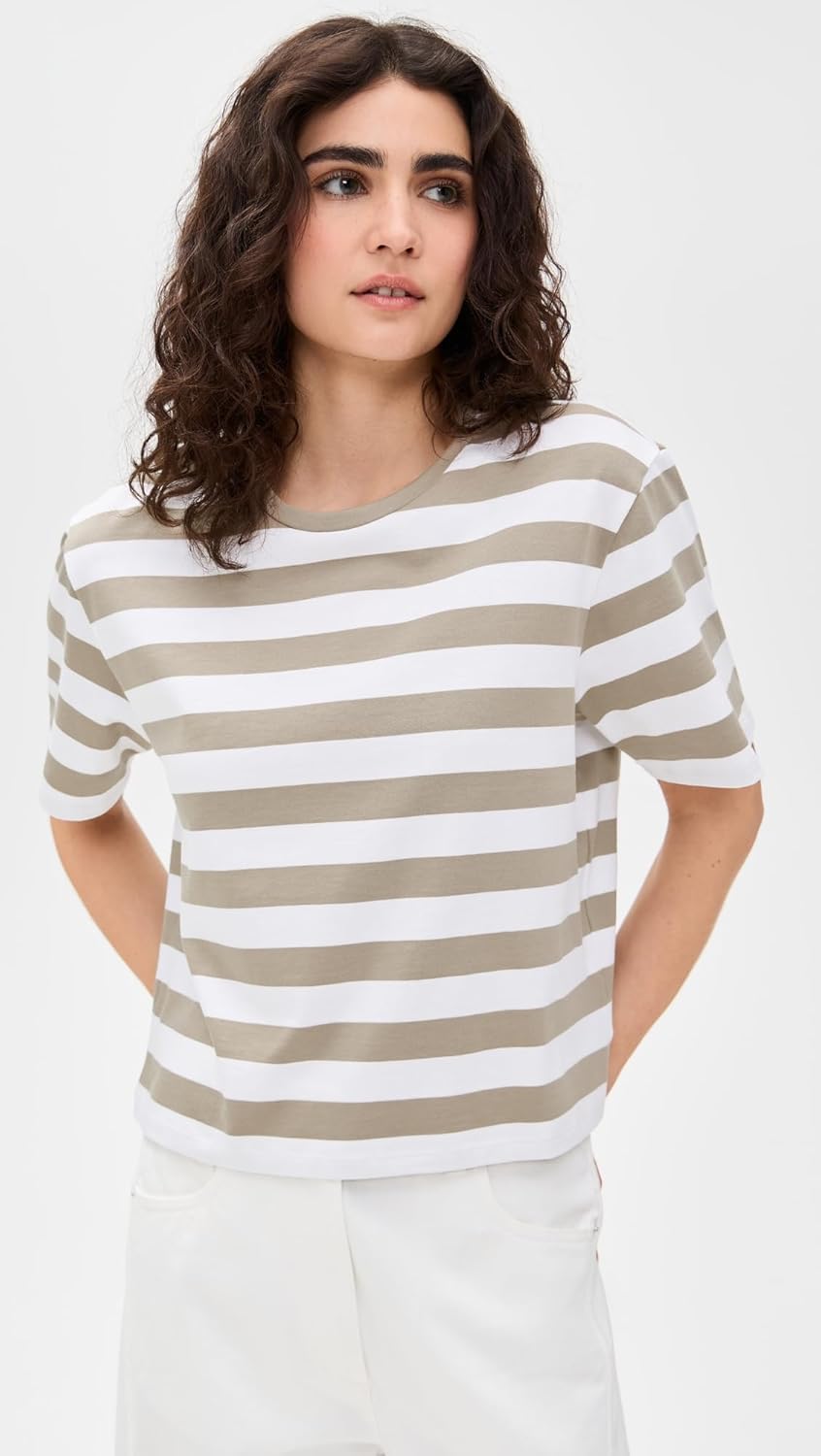 Theory Women's Boxy Crew Ms.Wide Striped Tee - Image 2