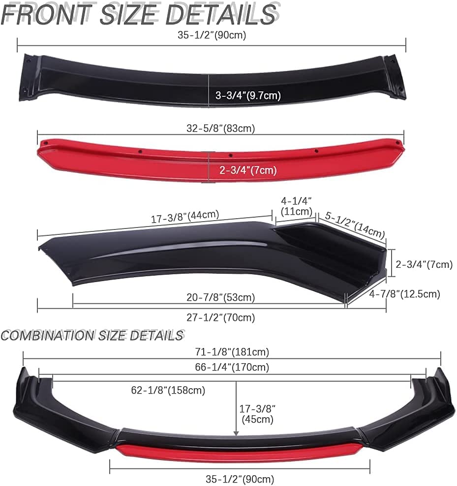 Image of Body Styling-Body Kit Rear /Front 3PC 4PC Splitters & Spoilers Various Type of Fin Diffusers and 2PC Big Small Sides ABS Mirror Covers & Wheel Arches Car Accessories (4PC RED Splitter)