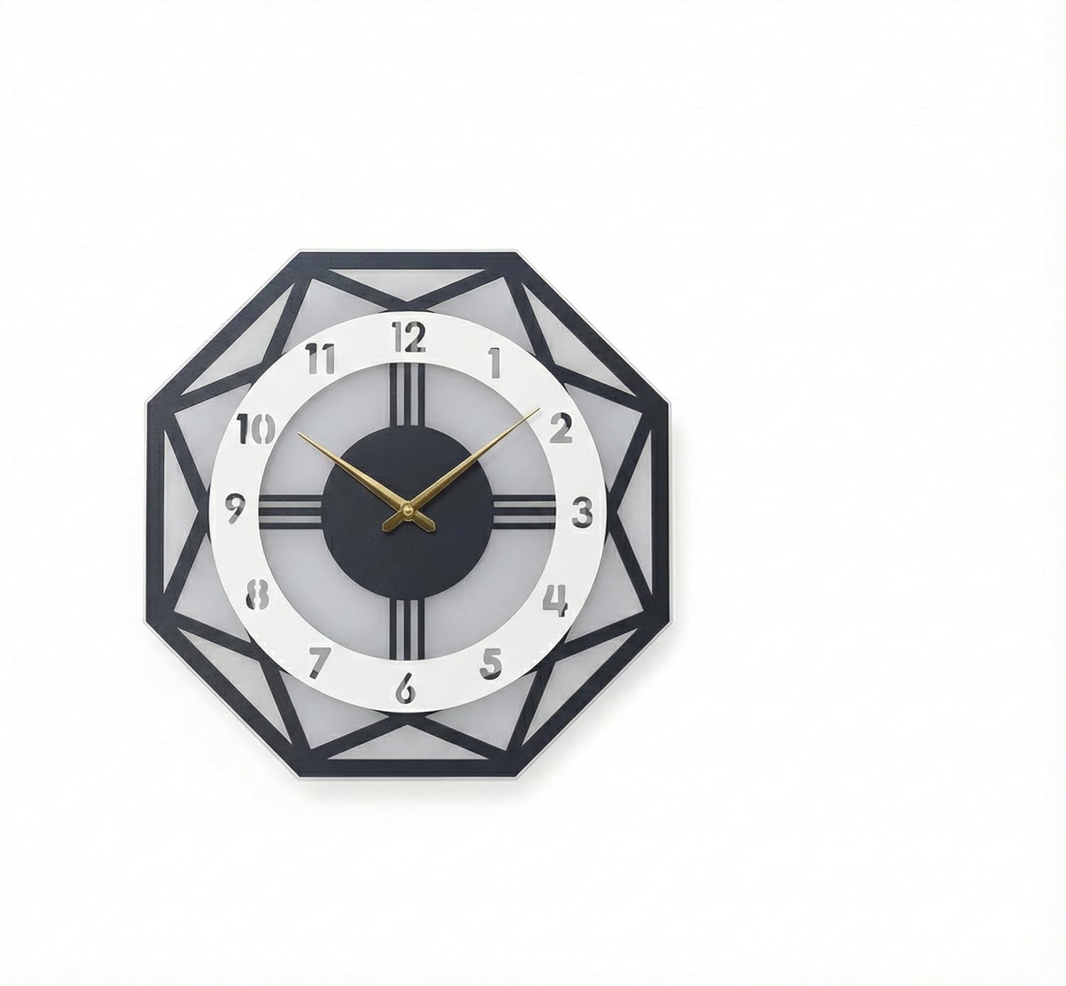 Modern Geometric Octagonal Wall Clock, Wood & Acrylic Layered 3D Decorative Wall Clock for Living Room Bedroom Office (Multicolor | Pack of 1)