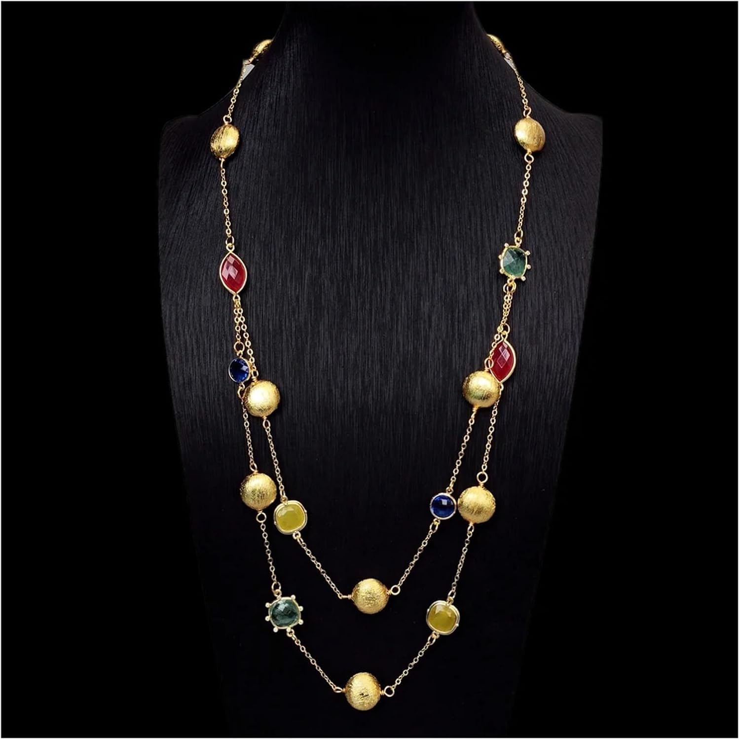 Collar Necklace， Real Stone Crystal Jade， Multilayer Women Gifts Chain Jewelry