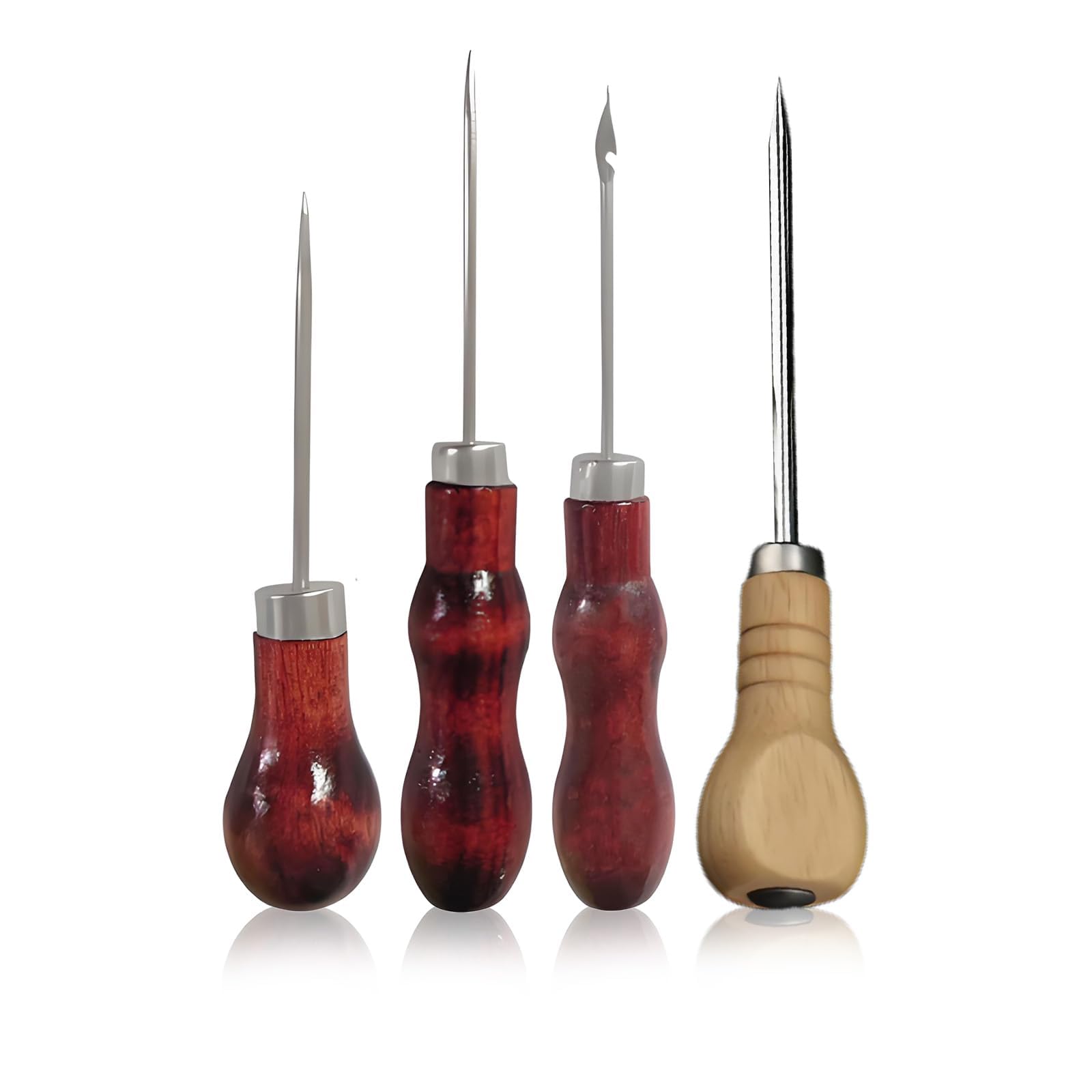 4Pcs Bradawl Tool with Wooden Handle, Awl Punch Tool for Wood, Multi-Purpose Design Craft Tools, Professional Piercing Tools for Wood Leather Sewing and DIY Crafting Fabric