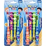 Pour enfants de 4 à 8 ans RM Oral Kids Healthy Fun Lot de 4 brosses à dents souples à ventouse